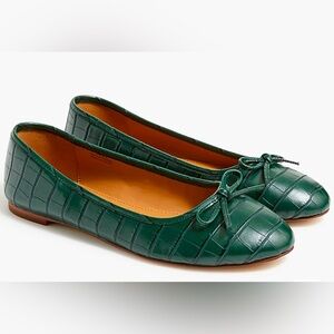 Jcrew factory size 7, emerald green crocodile embossed ballet flats with bow